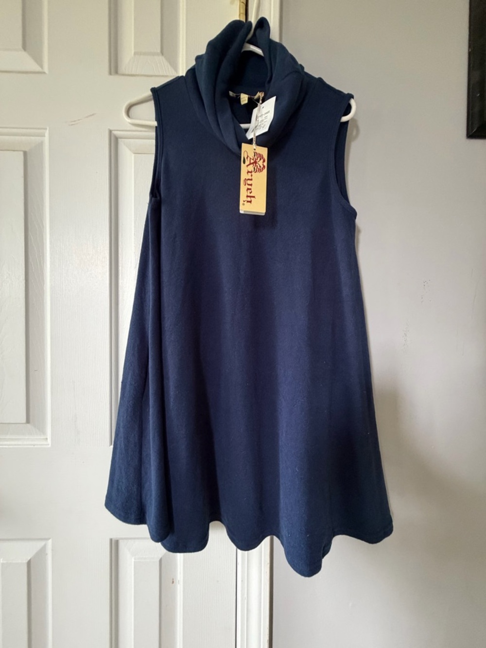Sleeveless Navy Turtleneck Swing Dress